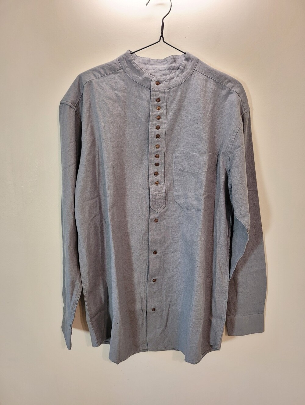 Civilian Nwt Men's Casual Collarless Button-Down Shirt - Light Gray Cloud - S